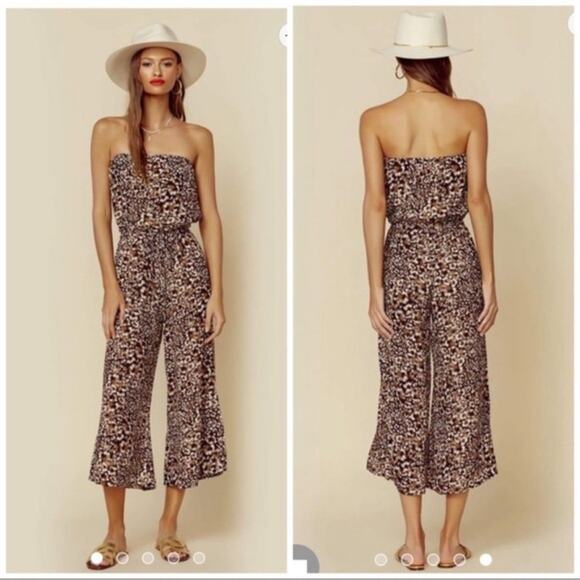 Blue Life Bell Jumper Leopard Print Strapless Wide Leg Jumpsuit M - Picture 1 of 9
